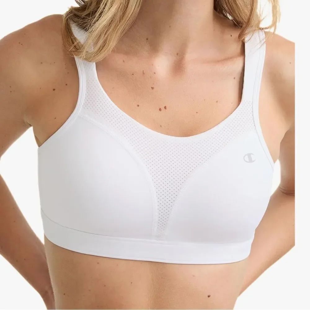 Champion Sports bra adjustable padded straps soft cup compression white  34 DD